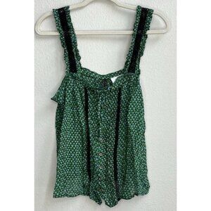 by ANTHROPOLOGIE Bardot Crochet Square Neck Tank Top Boxy Chiffon in Green Sz 10
